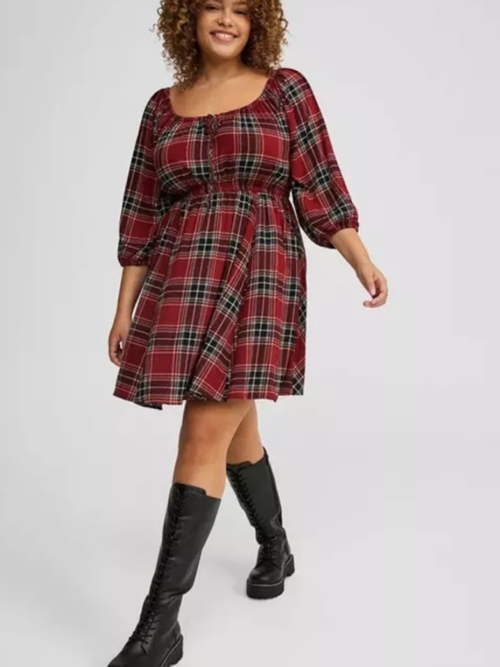 Torrid Washable Gauze Babydoll Mini Dress May Plaid Jester Red Size 3X NWOT